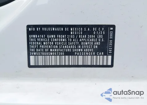 2025 Volkswagen Jetta 1.5T S z USA, uszkodzony, nr VIN 3VW5X7BU8SM057280